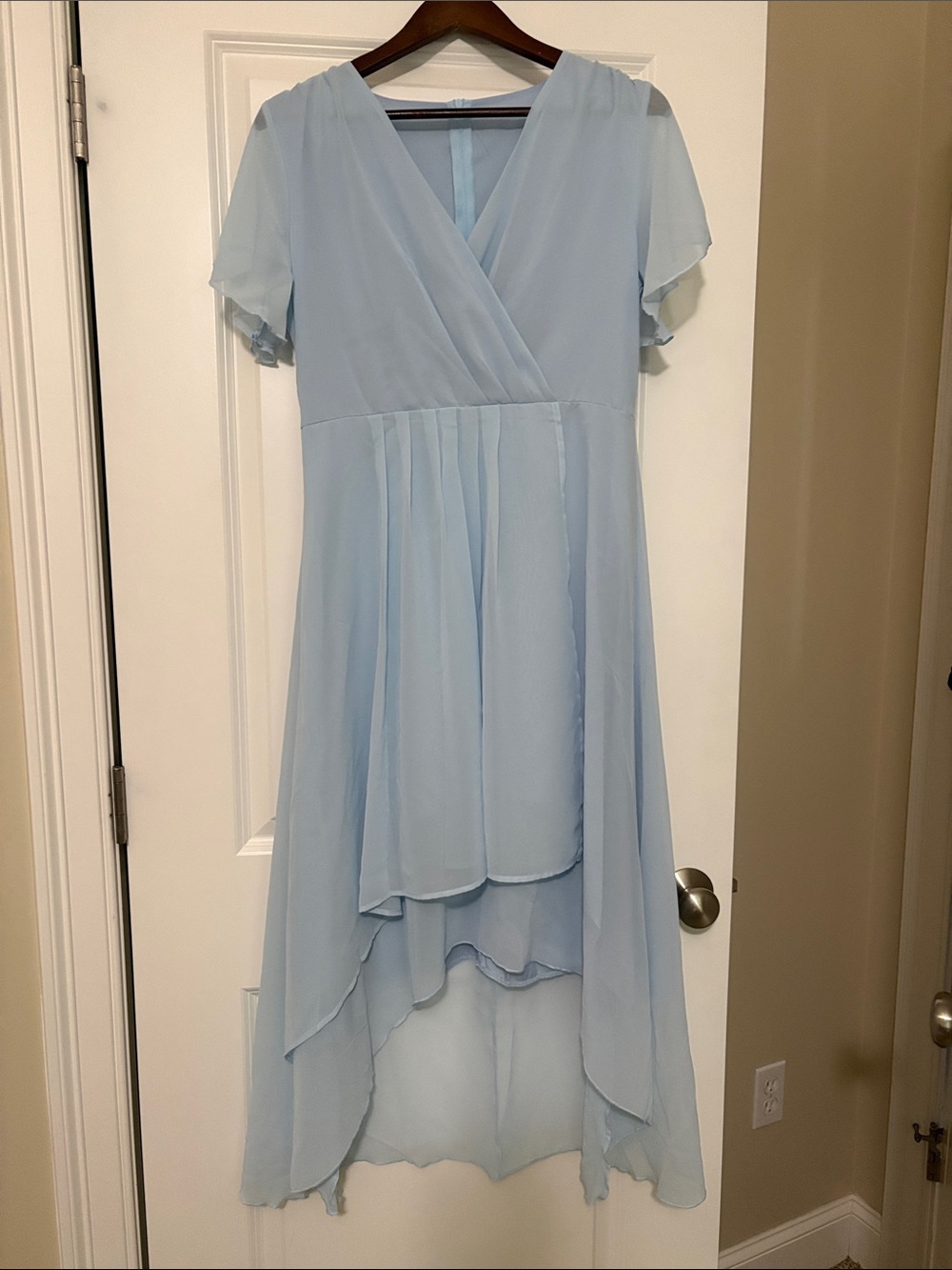 Light Blue V-Neck High-Low Chiffon Wedding Dress